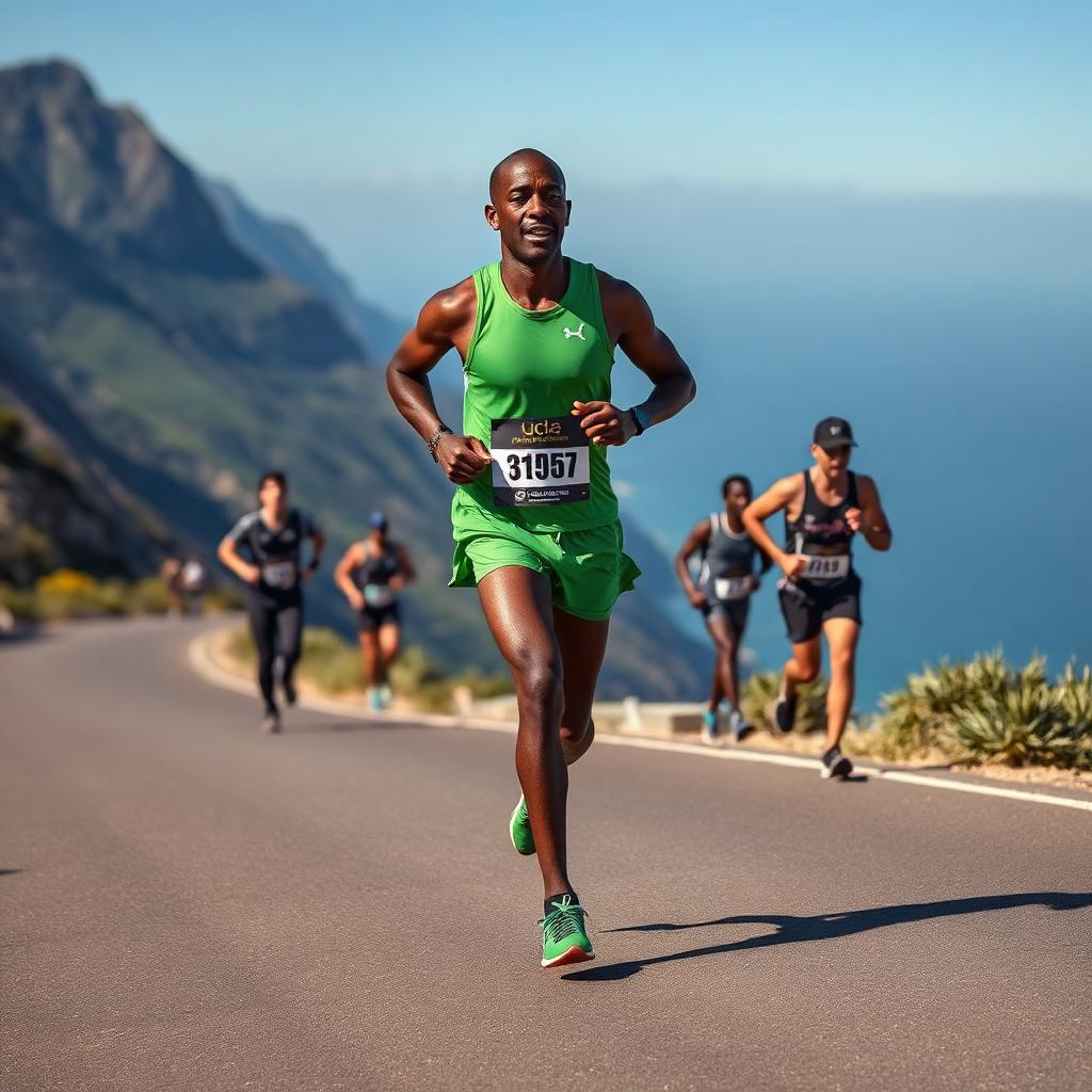 Running along Chapman's Peak coastal road