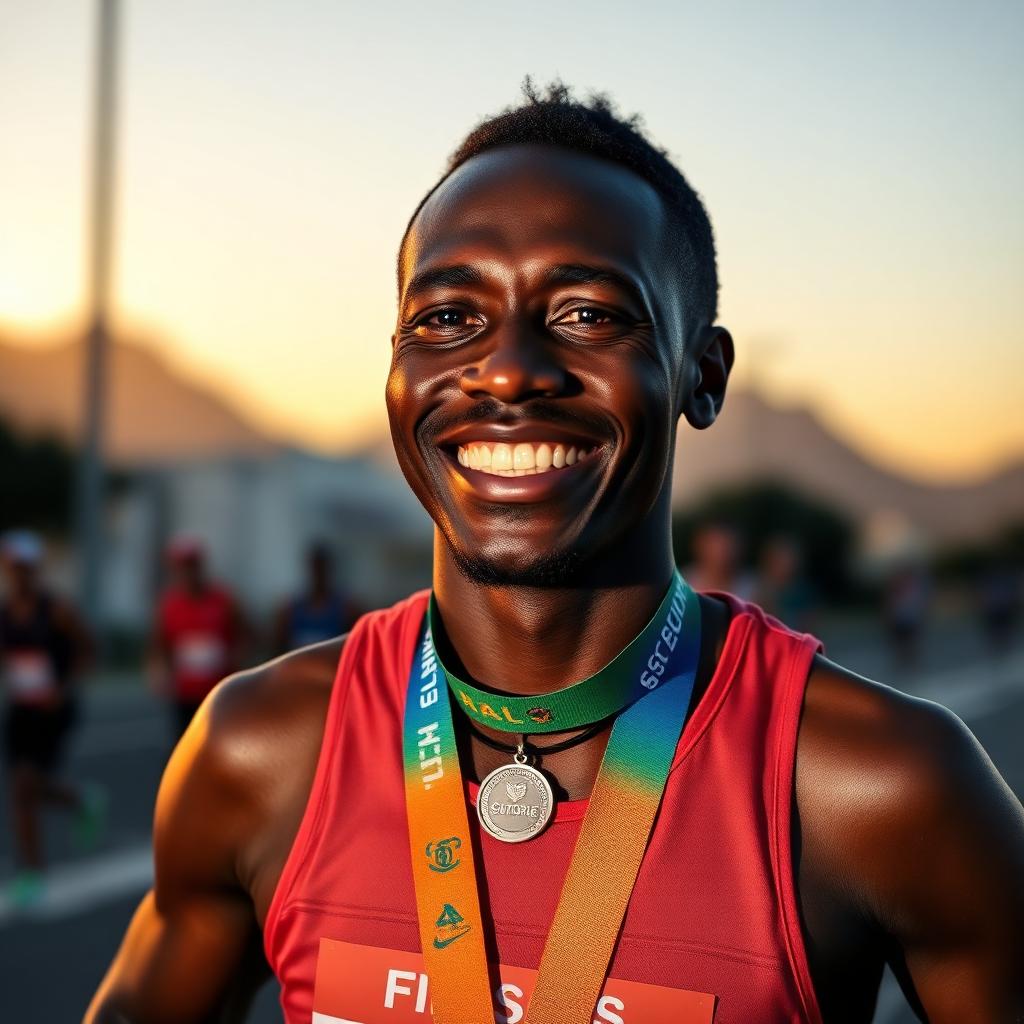 Portrait of the runner with medal
